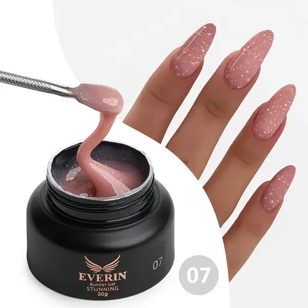 Gel Constructie Everin Stunning 07 Nude Rose cu Paiete Holografice | Gel Autonivelant Profesional