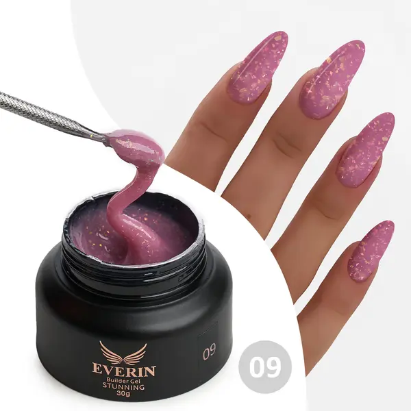 Gel Constructie Everin Stunning 09 Mov Prună cu Paiete Holografice | Gel Autonivelant Profesional