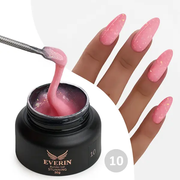 Gel Constructie Everin Stunning 10 Roz Clasic cu Paiete Holografice | Gel Autonivelant Profesional