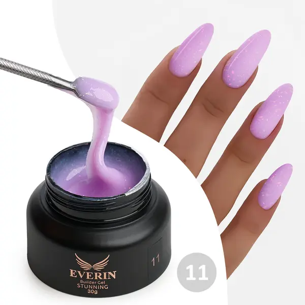 Gel Constructie Everin Stunning 11 Lila Lavandă cu Paiete Holografice | Gel Autonivelant Profesional