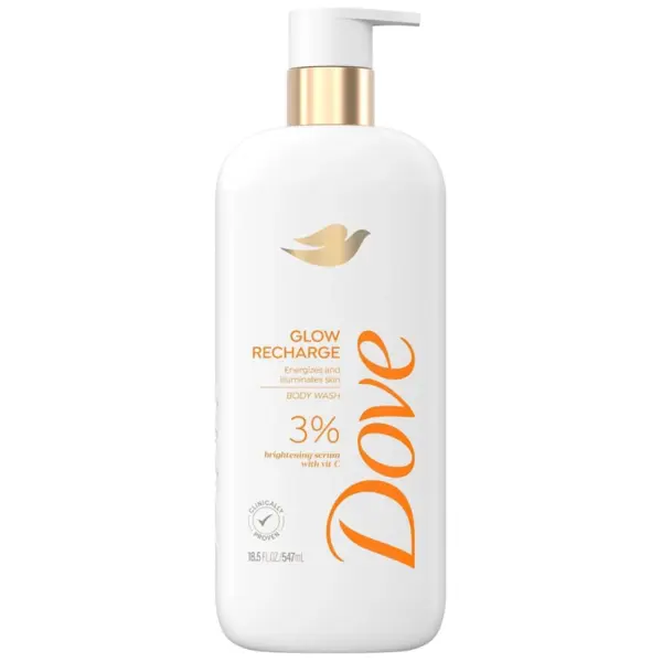 Gel de Dus, Dove, Glow Recharge, Efect Exfoliant, Ilumineaza si Revitalizeaza Pielea, cu 3% Vitamina C, Testat Dermatologic, 547ml