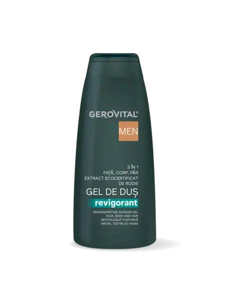 Gel De Duș Revigorant 3 n 1 Cu Extract De Rodie Hidratare și ngrijire Pentru Față, Corp și Păr, Efect Energizant, Gerovital Men, 400 Ml