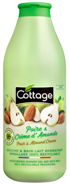 Gel de dus si Lapte de baie cu pere si migdale, 750ml, Cottage