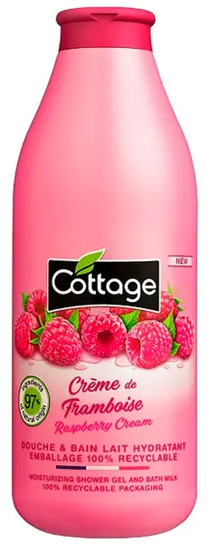 Gel de dus si Lapte de baie cu zmeura, 750ml, Cottage