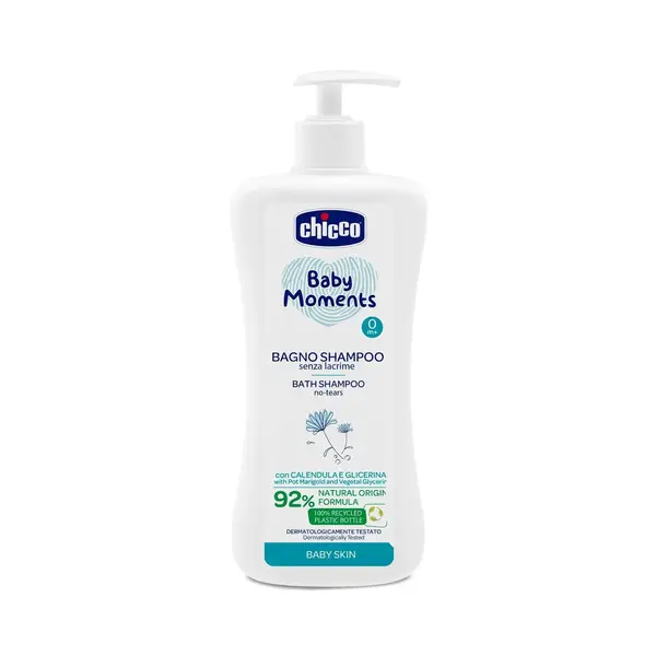 Gel de dus si sampon 2 in 1 fara lacrimi Chicco Baby Moments Baby Skin, 750ml, 0 luni+