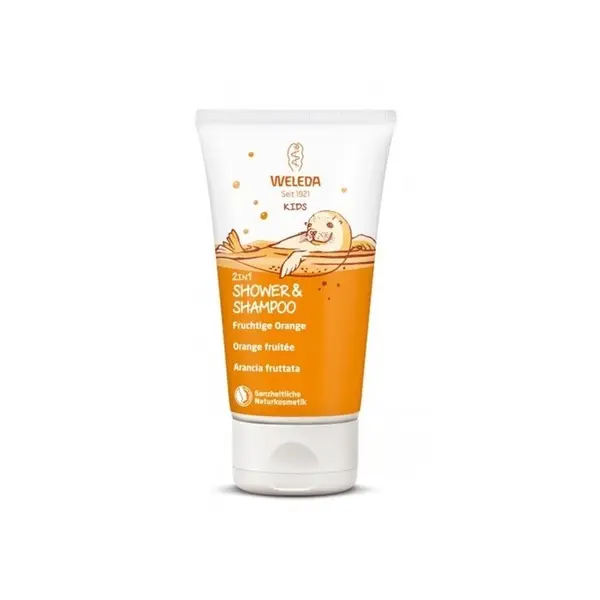 Gel de Dus si Sampon 2 in 1, Weleda, Kids, cu Ulei de Susan pentru Hidratare, Aroma Portocale, 150ml