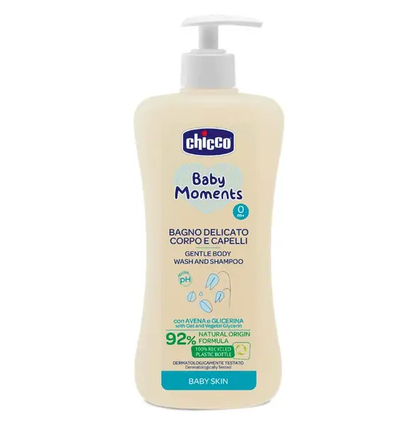 Gel de dus si sampon fara lacrimi Chicco Baby Moments Baby Skin, 500ml, 0luni+