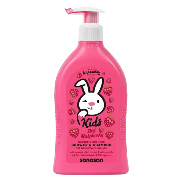 Gel de dus si sampon pentru copii cu aroma de zmeura, Sanosan Kids | 400 ml