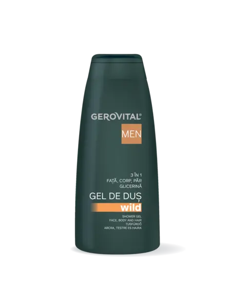 Gel De Duș Wild 3 n 1 Cu Glicerină, Mentol și Provitamina B5 Hidratare și ngrijire Pentru Față, Corp și Păr, Efect Răcoritor, Gerovital Men, 400 Ml