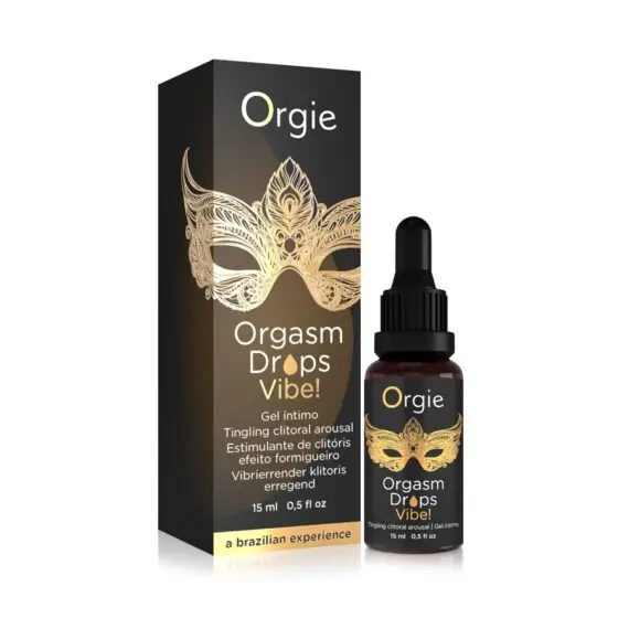 Gel intim Orgie - Orgasm Drops Vibe!, cu efect de furnicături, pentru stimularea clitorisului și orgasm intens, aromă de piersică, 15 ml