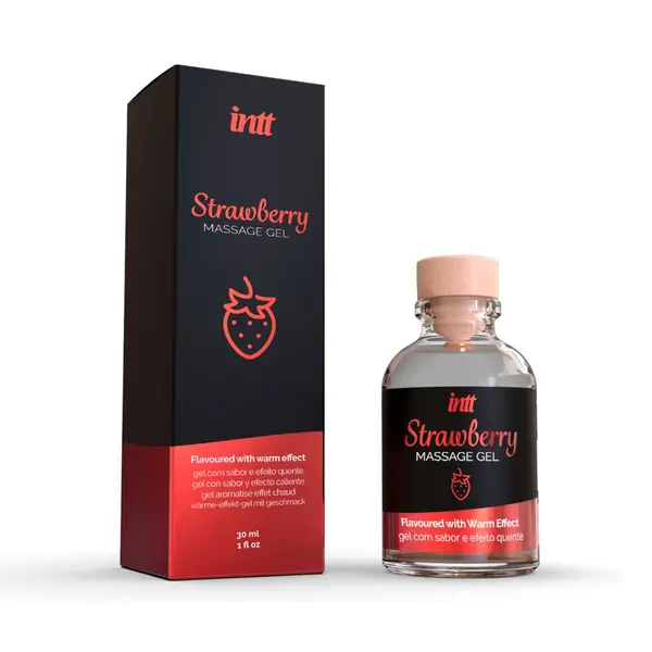 Gel INTT – Strawberry Massage Gel, pentru masaj erotic, sex oral, excitare intensă, cu efect de încălzire, 30 ml