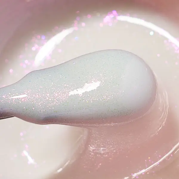Gel milky white cu sclipici roz-lila - Shimmer Obsession Gel Everin 15gr 02