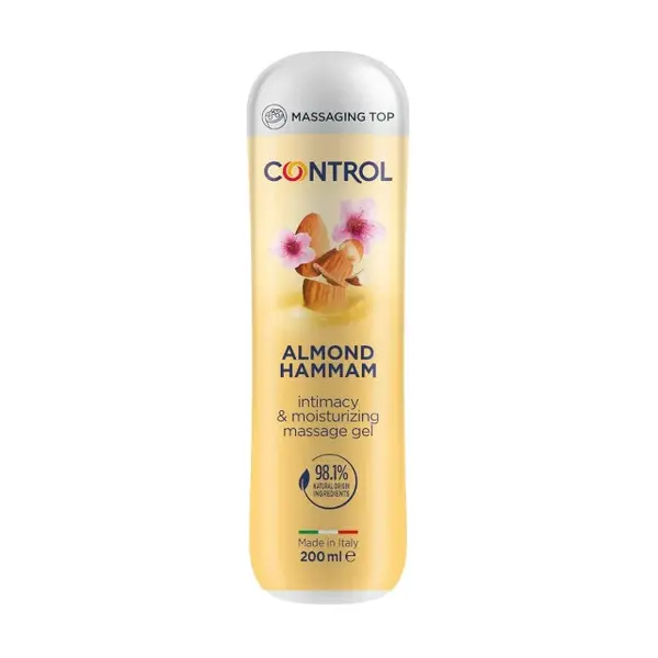 Gel pentru masaj și lubrifiant CONTROL Almond Hammam, capac cu bile de masaj, aromă de lapte de migdale, 200 ml