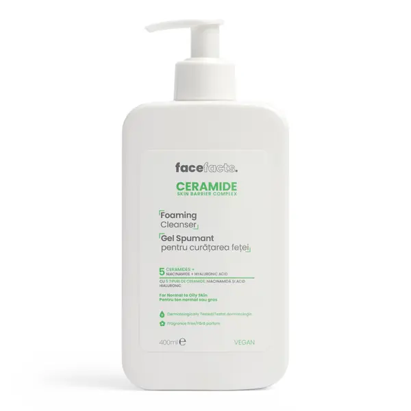 Gel spumant pentru curatarea fetei Ceramide, 400ml, Face Facts