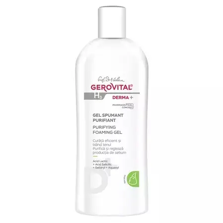 Gel spumant purifiant pentru ten gras H3 Derma+ – 200 ml, Gerovital