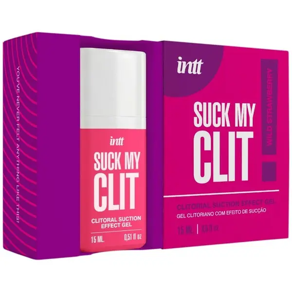 Gel stimulant clitoridian INTT – Suck My Clit, efect de sucțiune și încălzire, aromă Wild Strawberry, 15 ml
