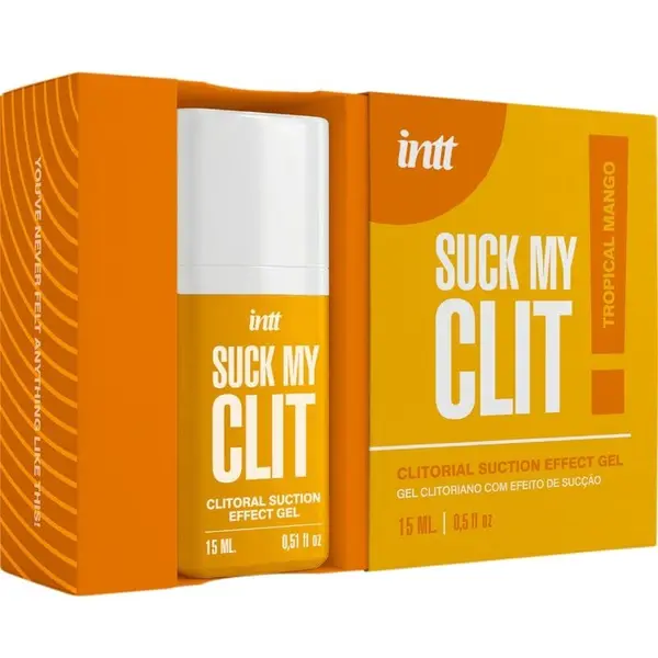 Gel stimulant clitoridian INTT – Suck My Clit, efect de sucțiune și încălzire, aromă Tropical Mango, 15 ml