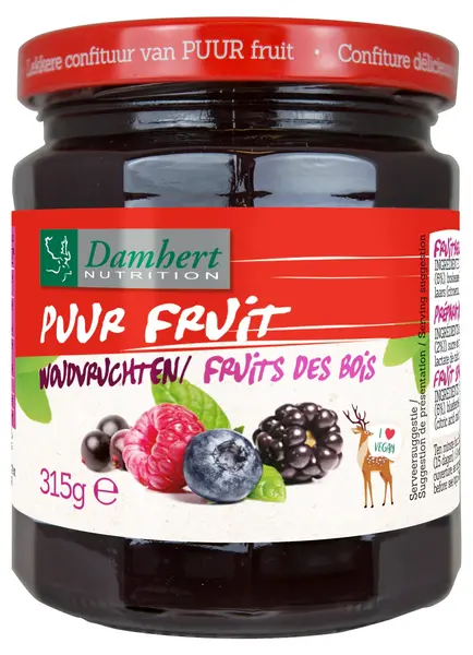 Gem de fructe de pădure fără zahăr adăugat, 315 g, Damhert