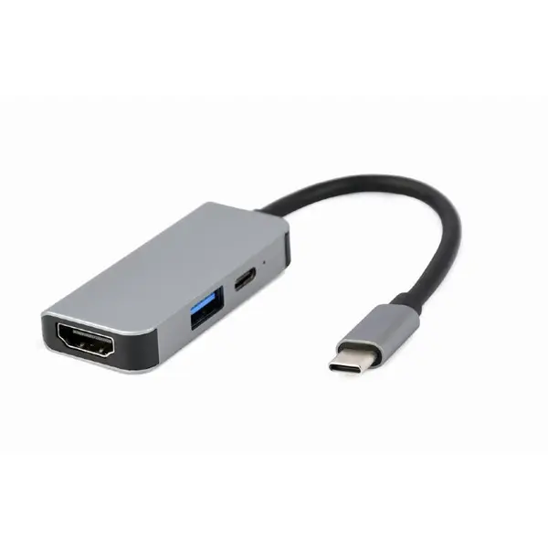 GEMBIRD Adaptor Gembird universal,3-in-1, conect PC USB Type C, USB-C x 1, USB-A 3.1 x 1, HDMI x 1, PD 87W, Argintiu
