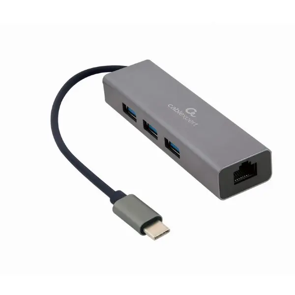 GEMBIRD Adaptor retea Gembird , extern, USB 3.1 Gen1 Type-C, port RJ-45, 1000 Mbps, cu HUB 3 x 3.0 USB-A, silver, A-CMU3-LAN-01