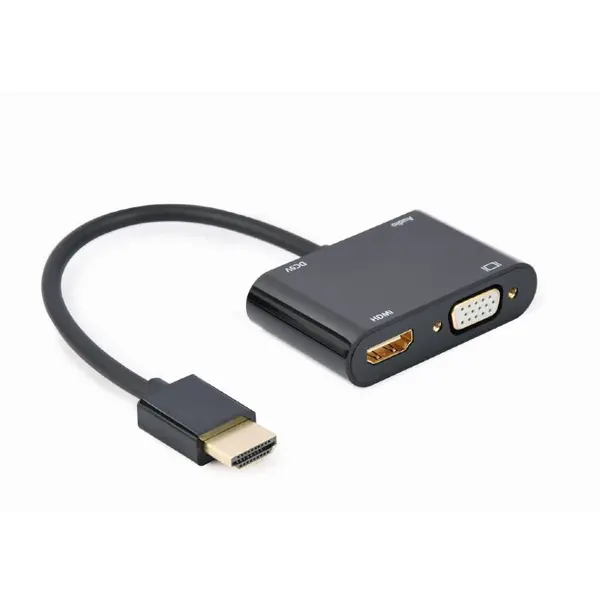 GEMBIRD ADAPTOR video GEMBIRD, adaptor HDMI (T) la HDMI (M) + VGA (M), 15cm, rezolutie maxima HDMI 4K (3840 x 2160) la 30Hz, VGA Full HD (1920 x 1080) la 60Hz, USB power, negru