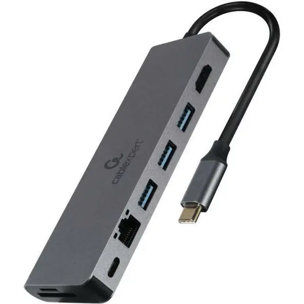 GEMBIRD Docking Station Gembird universal, 5-in-1, conectare PC USB Type C, USB-C x 1, USB-A 3.1 x 3, porturi video HDMI x 1, PD 100 W, Audio, Argintiu