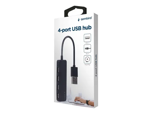 Gembird UHB U2P4 06 - Hub USB 4 porturi, USB 2.0, cablu 30 cm, negru