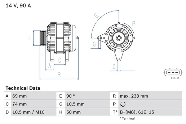 Generator / Alternator BOSCH 0 986 040 390