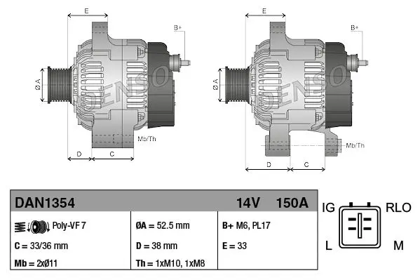 Generator / Alternator DENSO DAN1354