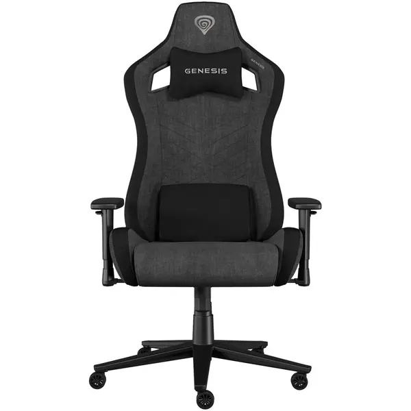 Genesis Scaun gaming Genesis Nitro 660, material textil, reglabil pe inaltime, greutate maxima suportata 150 kg, inaltime scaun reglabil 45 - 52 cm, spatar ajustabil 135°, dimensiuni roti 60mm, echipat cu piston cu gaz clasa 4, manere 2D, Negru-Gri