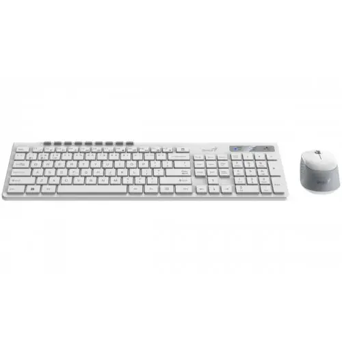 genius Kit GENIUS, tastatura wireless 104 taste si mouse wireless 1200dpi, 3 butoane, BT5.3 + 2.4G, USB, alb