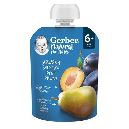 Gerber natural piure de pere prune 6 luni+ 90 gr