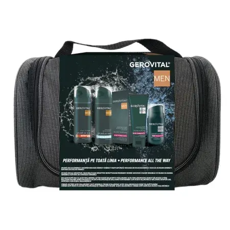 Gerovital Men borseta 44700 (Crema antirid 30ml + Balsam dupa ras 100ml + Spuma de ras Men sensitive + Spuma dus energy 200ml) 1 pach. Farmec