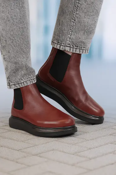 Ghete Casual Barbati din Piele Bordo - VENTRO