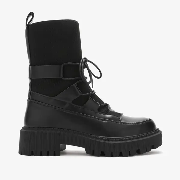 Ghete dama din piele ecologica si textil CRL0684 Negre