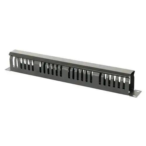 Ghidaj orizontal patchcord-uri EMTEX, metalic, cu capac, organizator cabluri rack, 1U
