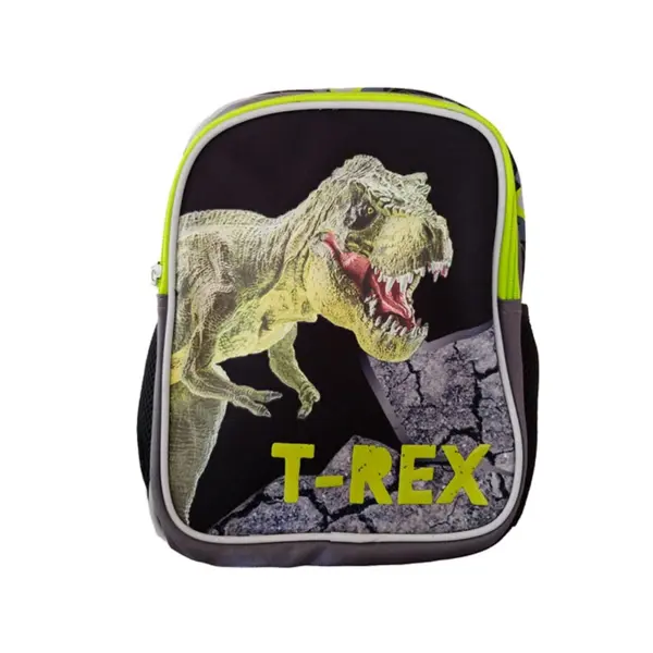 Ghiozdan baieti Bambino TRex pentru gradinita,1 compartiment, negru cu verde,22x12x28 cm