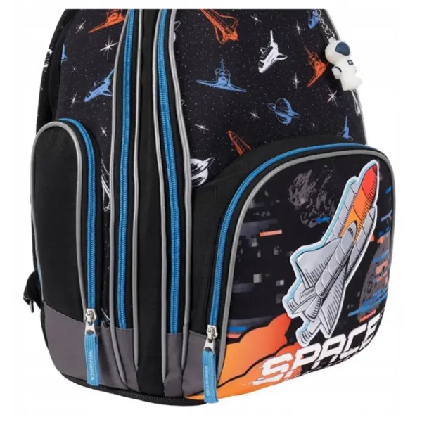 Ghiozdan Bambino Space pentru scoala, 2 compartimente, 3 buzunare, negru,31x20x37 cm