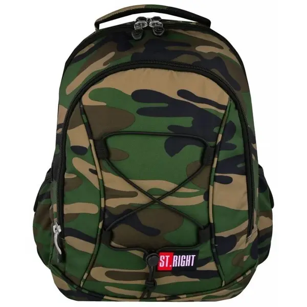 Ghiozdan cu 3 compartimente, 2 buzunare laterale, kaki camuflaj,40x30x20 cm