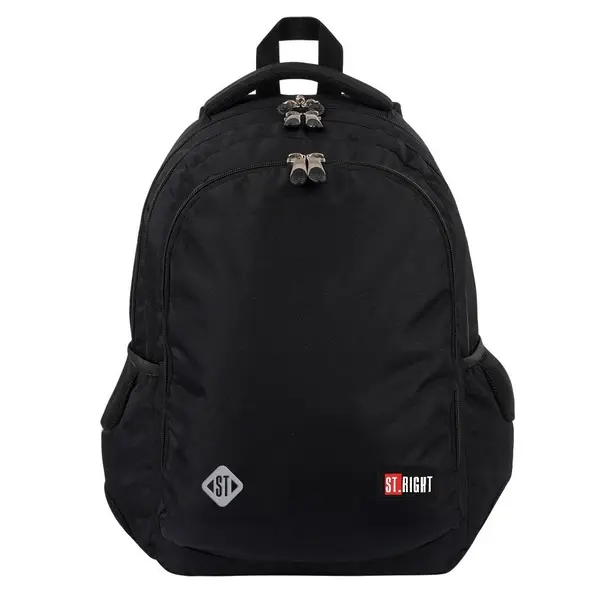 Ghiozdan cu 3 compartimente, 2 buzunare, St Majewski, St.Right Black, 46 cm, Negru