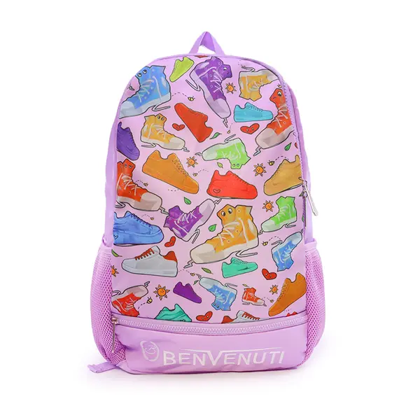 Ghiozdan fete Benvenuti lila cu print multicolor 248rucson21009li