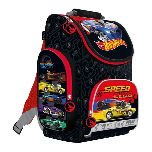 Ghiozdan pentru clasele 0-2, Hot Wheels , negru, 1 compartiment, 3 buzunare,27.5x16x35.5 cm