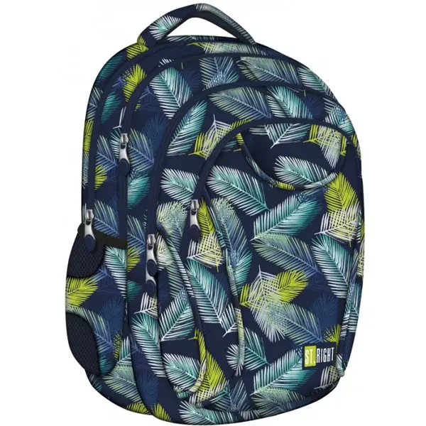 Ghiozdan pentru scoala cu 4 compartimente,model frunze tropicale,29x12x38 cm