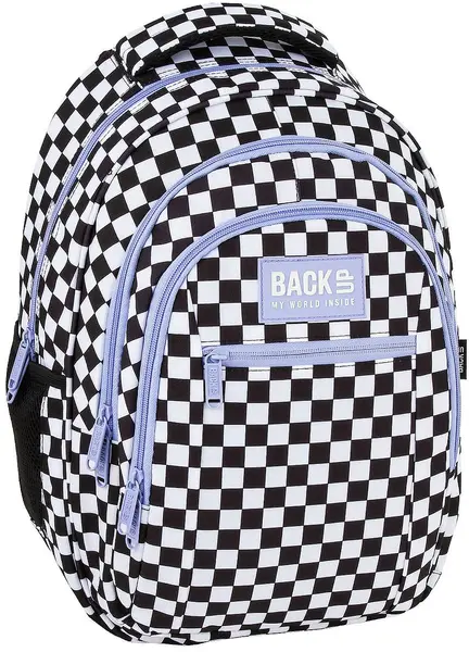 Ghiozdan școlar BackUp 8 O - Checkerboard Purple, cu 3 compartimente