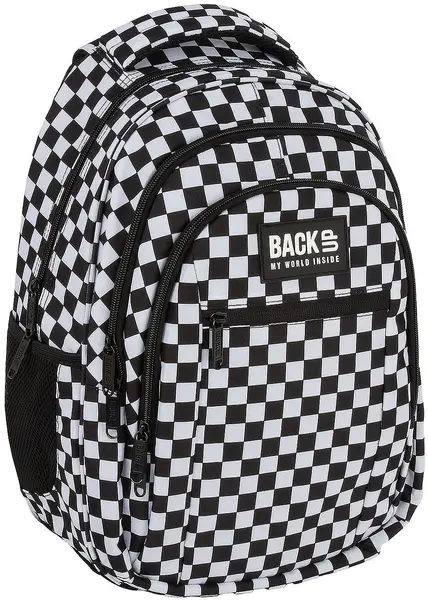 Ghiozdan școlar BackUp 8 O - Checkerboard White, cu 3 compartimente