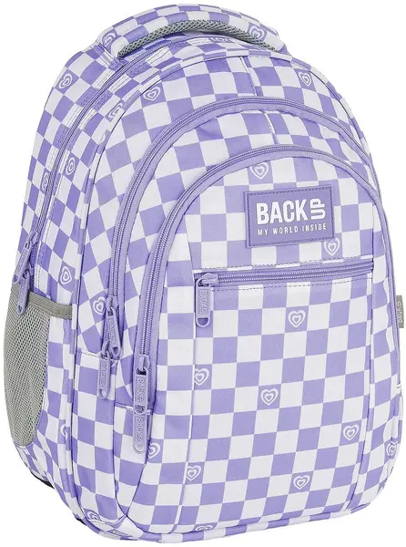 Ghiozdan școlar BackUp 8 O - Violet Checkerboard, cu 3 compartimente