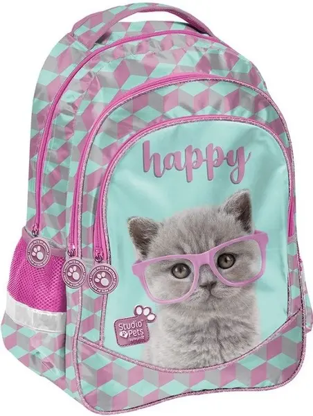 Ghiozdan scolar Paso Studio Pets - Happy, cu 3 compartimente