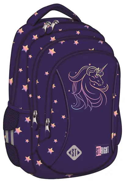 Ghiozdan școlar St. Right Unicorn Glow - 3 compartimente