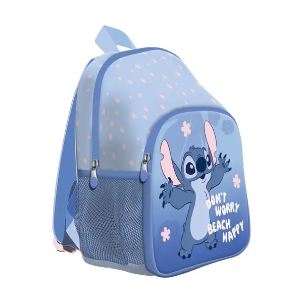 Ghiozdan Stitch pentru gradinita, bleu, 2 compartimente, poliester, 30x23x12 cm