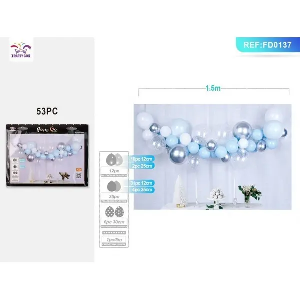 Ghirlanda din baloane PartyGo, bleu, argintiu, set 53 buc